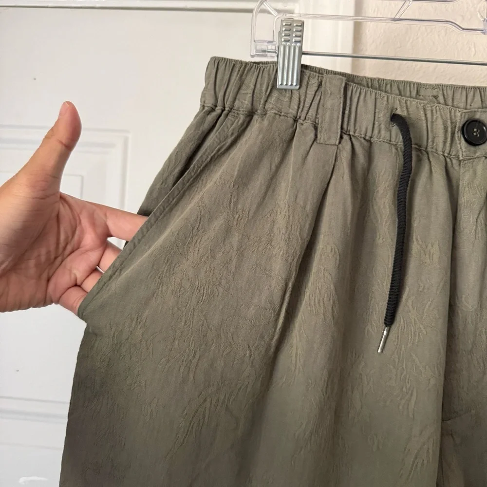 DRIFTER LOS ANGELES Olive green cotton tapered wide‎ leg pull on cropped pants